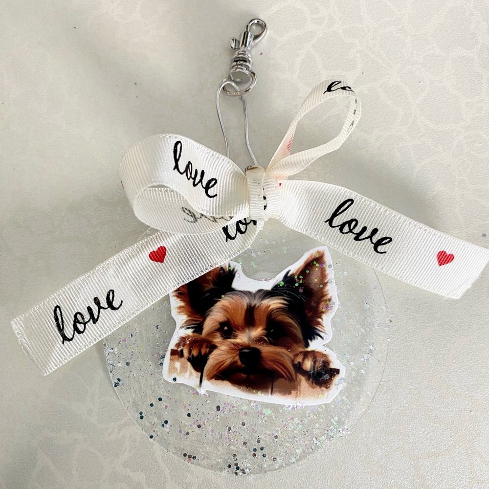 Cute Yorkie Dog Acrylic purse charm  , backpack charm or Ornament